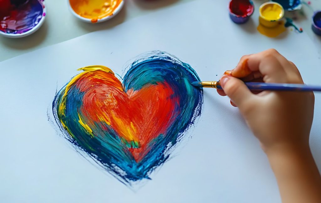 temperas pintando un corazón