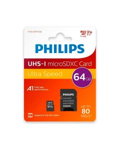 TARJETA MEMORIA (#) PHILIPS MICRO SDXC CLASE 10 64GB + ADAPTADOR USB
