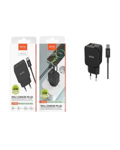 CARGADOR DE RED MTK USB + TYPEC + CABLE TYPE 25W TA0333 NEGRO