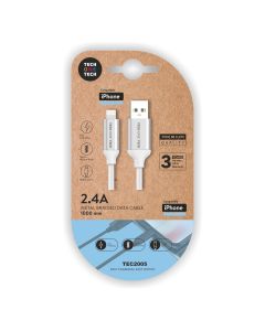 CABLE DATOS TECHONETECH LIGHTNING 2.4A 1M BLANCO