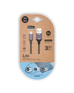 CABLE DATOS TECHONETECH LIGHTNING 2.4A 2M GRIS