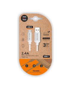 CABLE DATOS TECHONETECH USB-C 2.4A 1M BLANCO