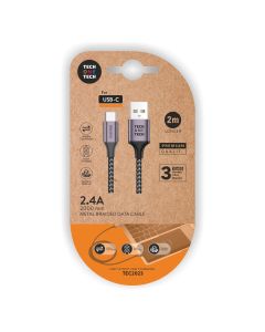CABLE DATOS TECHONETECH USB-C 2.4A 2M GRIS