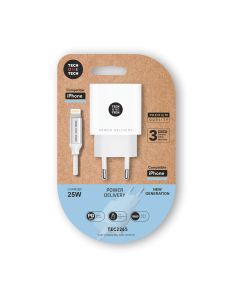 CARGADOR PARED TECHONETECH 25W USB-C + CABLE LIGHTNING BLANCO
