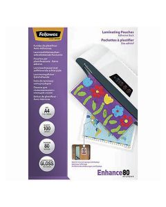 FUNDA PLASTIFICAR FELLOWES A4 80MIC ADHESIVAS 216X303 CAJA 100UD