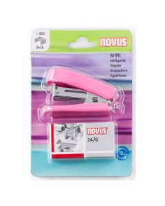 GRAPADORA NOVUS MINI + CAJA 350 GRAPAS 24/6 12H ROSA