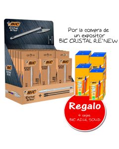 BOLIGRAFO BIC RE'NEW SURTIDO EXPOSITOR 21UD +1 CAJA CRISTAL AZUL