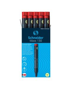 ROTULADOR PERMANENTE SCHNEIDER MAXX 130 1-3MM PUNTA REDONDA ROJO CAJA 10UD