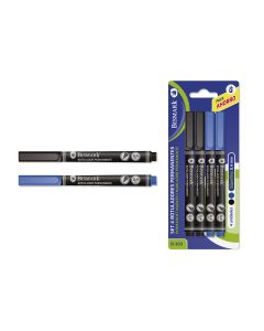 ROTULADOR PERMANENTE BISMARK 0,4MM PUNTA FINA NEGRO/AZUL BLISTER 4UD