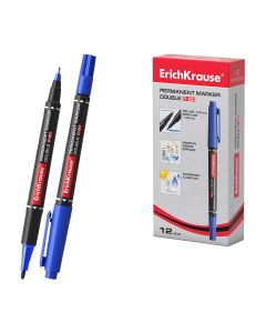 ROTULADOR PERMANENTE ERICH KRAUSE P-80 DOBLE PUNTA AGUJA Y BALA AZUL CAJA 12UD