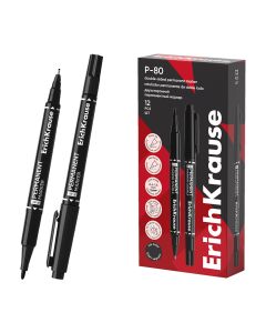 ROTULADOR PERMANENTE ERICH KRAUSE P-80 DOBLE PUNTA AGUJA Y BALA NEGRO CAJA 12UD