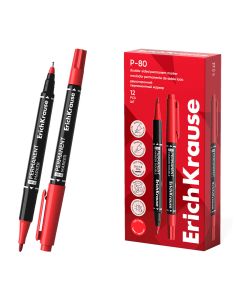 ROTULADOR PERMANENTE ERICH KRAUSE P-80 DOBLE PUNTA AGUJA Y BALA ROJO CAJA 12UD