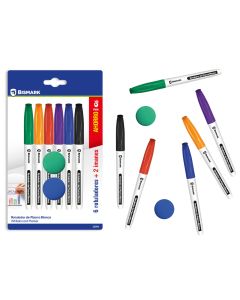 ROTULADOR PIZARRA BLANCA BISMARK PUNTA REDONDA 6 COLORES + 2 IMANES