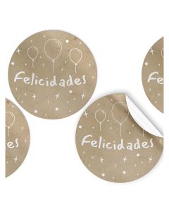 ETIQUETA FELICITACION ARGUVAL ROLLO REDONDA FELICIDADES GLOBOS 250UD