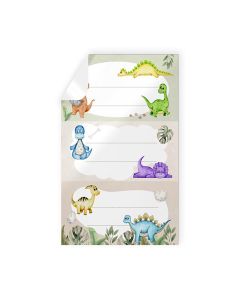 ETIQUETA ESCOLAR ARGUVAL ADHESIVA DINOSAURIOS 4X8CM BLISTER 9UD