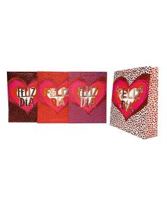 BOLSA PAPEL ARGUVAL CON ASAS CORAZONFELIZ DIA 36X26X10CM PAQUETE 12UD