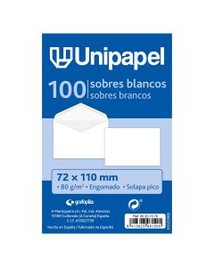 SOBRE UNIPAPEL TARJETA VISITA 72X110 80G BLANCO PAQUETE 100UD