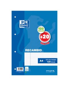 RECAMBIO BLOC OXFORD 4 TALADROS A4 90G 100+20H 4X4