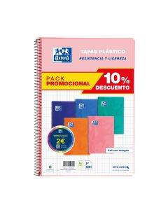 BLOC OXFORD POLIPROPILENO FOLIO 90G 80H 4X4 COLORES TENDENCIAS PAQUETE 5UD