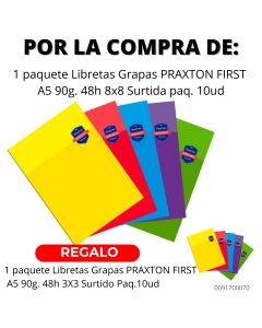 LIBRETA GRAPAS PRAXTON FIRST A5 90G 48H 8X8 SURTIDA PAQUETE 10UD