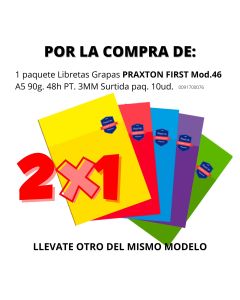 LIBRETA GRAPAS PRAXTON FIRST A5 90G 48H MOD 46 3X3 SURTIDA PAQUETE 10UD