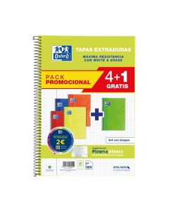 BLOC OXFORD PIZARRA TAPA DURA FOLIO 90G 80H 4X4 COLORES INTENSOS PACK 4+1UD