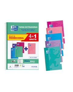 BLOC OXFORD PIZARRA TAPA DURA FOLIO 90G 80H 4X4 COLORES TENDENCIAS PACK 4+1UD