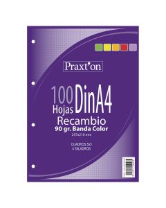 RECAMBIO BLOC PRAXTON 4 TALADROS 5 COLORES A4 90G 100H 5X5