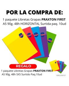 LIBRETA GRAPAS PRAXTON FIRST A5 90G 48H HORIZONTAL SURTIDA PAQUETE 10UD