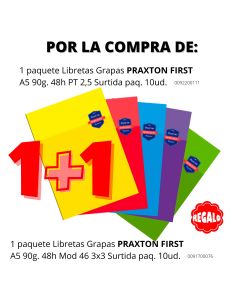 LIBRETA GRAPAS PRAXTON FIRST A5 90G 48H PAUTA 2,5 SURTIDA PAQUETE 10UD