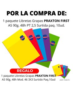 LIBRETA GRAPAS PRAXTON FIRST A5 90G 48H PAUTA 2,5 SURTIDA PAQUETE 10UD