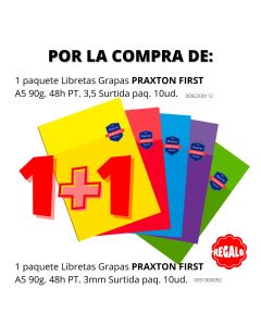 LIBRETA GRAPAS PRAXTON FIRST A5 90G 48H PAUTA 3,5 SURTIDA PAQUETE 10UD