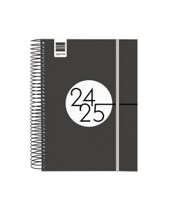 AGENDA ESCOLAR FINOCAM POLIPROPILENO ESPIRAL ESPIR LABEL NEGRA CON GOMA 212X155 DIA PAGINA E10