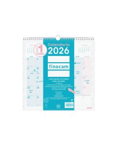 CALENDARIO PARED FINOCAM ESPIRAL ESCRIBIR CHIC 300X300MM MES VISTA TURQUESA
