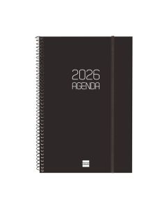 AGENDA FINOCAM POLIPROPILENO ESPIRAL OPAQUE NEGRA CON GOMA 242X165MM SEMANA VISTA E11