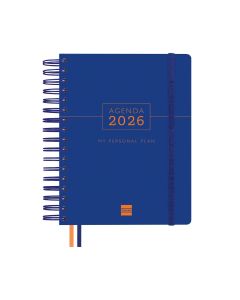 AGENDA FINOCAM POLIPROPILENO ESPIRAL TEMPUS AZUL CON GOMA 217X155MM DIA PAGINA