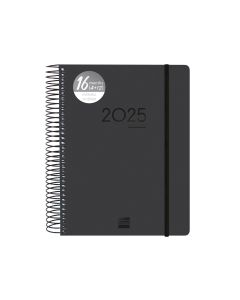 AGENDA 16 MESES FINOCAM POLIPROPILENO ESPIRAL IKON NEGRA CON GOMA 212X155 DIA PAGINA E10