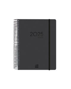 AGENDA 16 MESES FINOCAM POLIPROPILENO ESPIRAL IKON NEGRA CON GOMA 212X155 DIA PAGINA E10