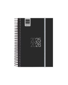 AGENDA ESCOLAR FINOCAM POLIPROPILENO ESPIRAL ESPIR LABEL NEGRA CON GOMA 171X120 DIA PAGINA E8