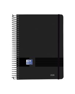 AGENDA OXFORD POLIPROPILENO ESPIRAL LIVE&GO BLACK CON GOMA A5 DIA PAGINA