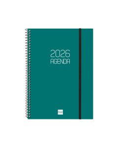 AGENDA FINOCAM POLIPROPILENO ESPIRAL OPAQUE VERDE CON GOMA 212X155MM SEMANA VISTA E10