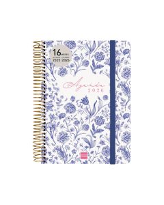 AGENDA 16 MESES FINOCAM TAPA DURA ESPIRAL CLOE AZUL CON GOMA 212X155 SEMANA VISTA