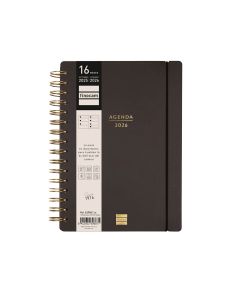 AGENDA 16 MESES FINOCAM TAPA DURA ESPIRAL HAIKU NEGRA CON GOMA 212X155 SEMANA VISTA E10
