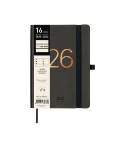 AGENDA 16 MESES FINOCAM TAPA FLEXIBLE CAPRI NEGRA CON GOMA 168X118 SEMANA VISTA