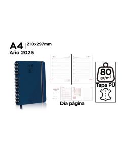 AGENDA CERVANTES POLIPIEL ESPIRAL OFICINA PB25-40 CON GOMA A4 DIA PAGINA AZUL