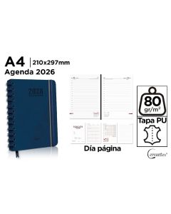 AGENDA CERVANTES POLIPIEL ESPIRAL OFICINA PB26-40 AZUL CON GOMA A4 DIA PAGINA