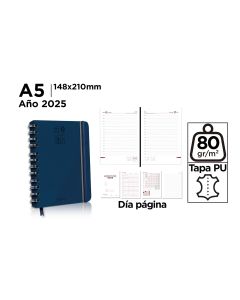 AGENDA CERVANTES POLIPIEL ESPIRAL OFICINA PB25-48 CON GOMA A5 DIA PAGINA AZUL