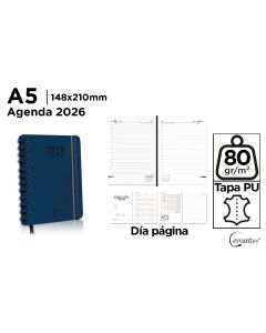 AGENDA CERVANTES POLIPIEL ESPIRAL OFICINA PB26-48 AZUL CON GOMA A5 DIA PAGINA
