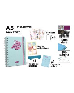 AGENDA CERVANTES TAPA DURA ESPIRAL PREMIUM PB25-30-1 CON GOMA A5 DIA PAGINA