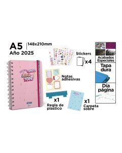 AGENDA CERVANTES TAPA DURA ESPIRAL PREMIUM PB25-30-2 CON GOMA A5 DIA PAGINA